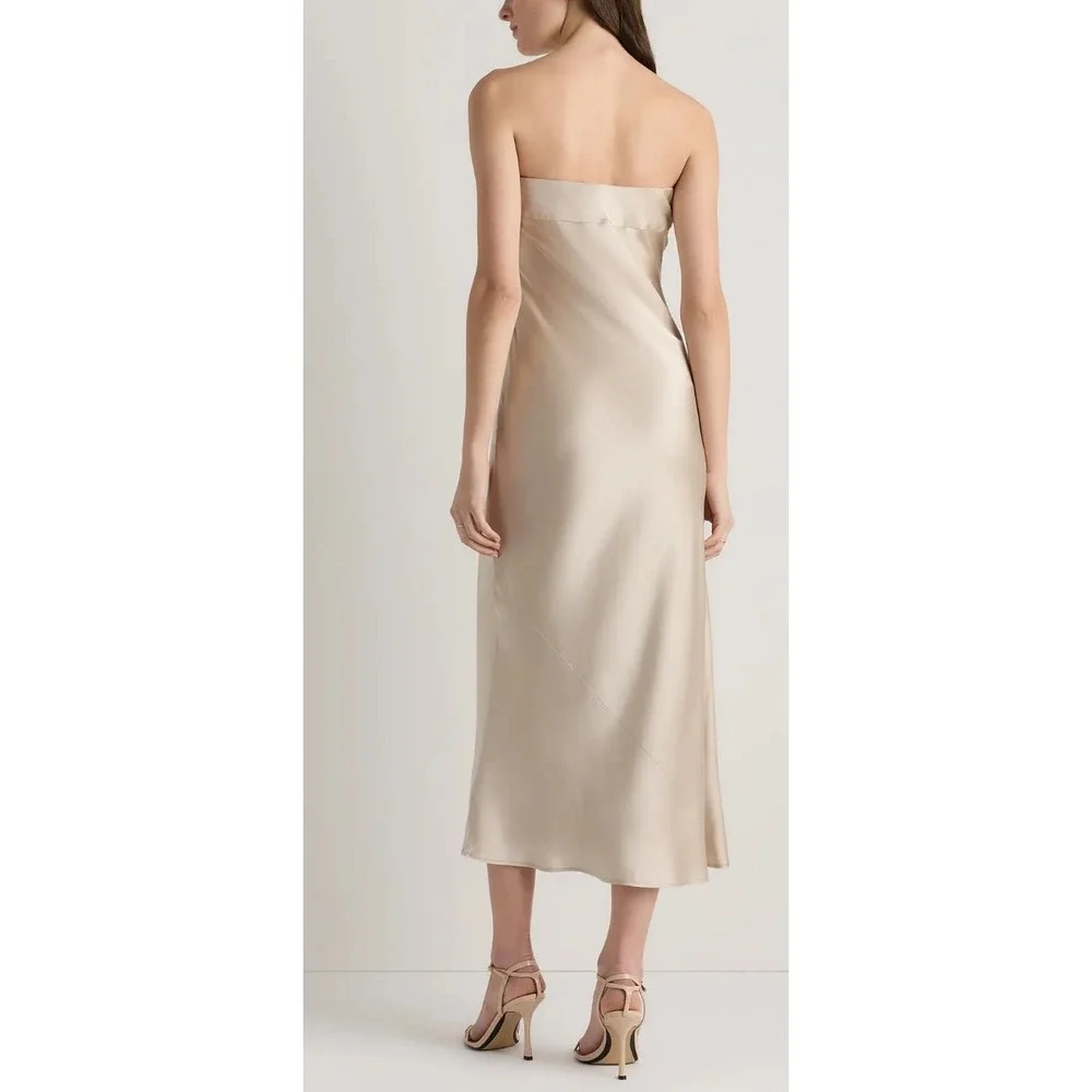 NWT Quince 100% Washable Silk Strapless Midi Dress Champagne Small - Picture 2 of 8